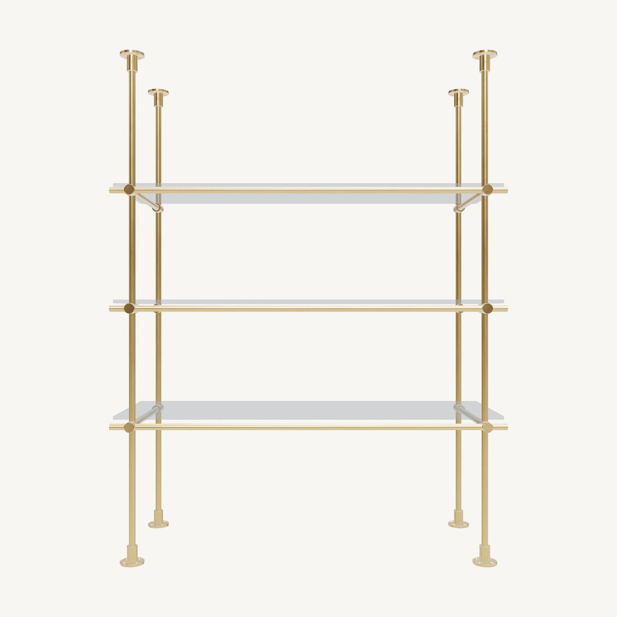 Floor/Countertop-to-Ceiling Brass Shelving System