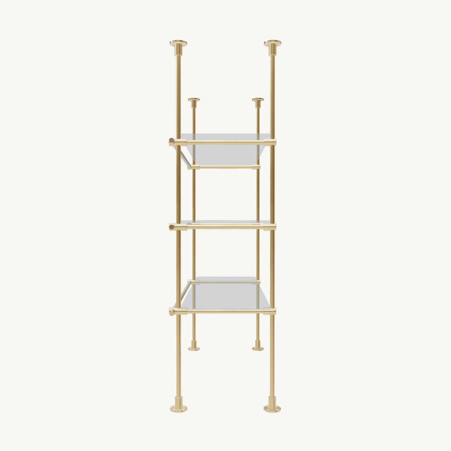 Floor/Countertop-to-Ceiling Brass Shelving System