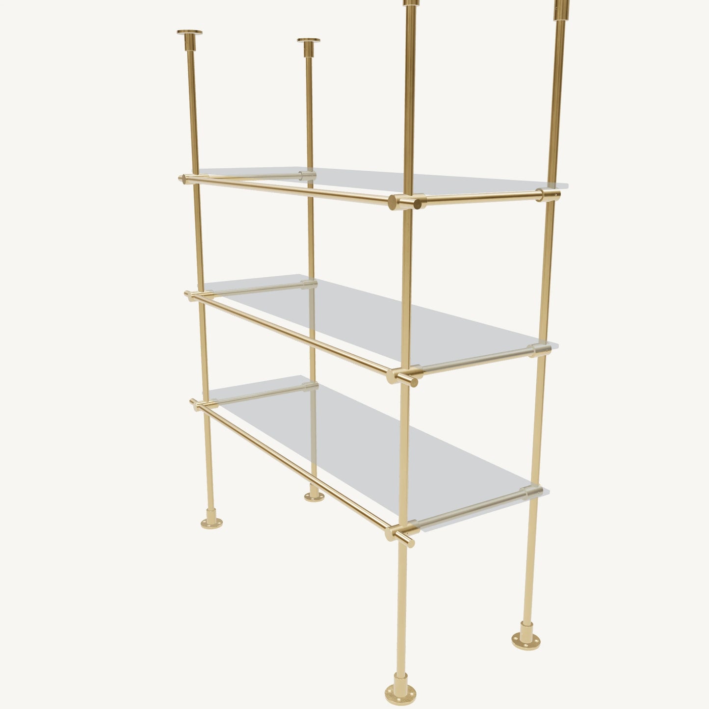 Floor/Countertop-to-Ceiling Brass Shelving System