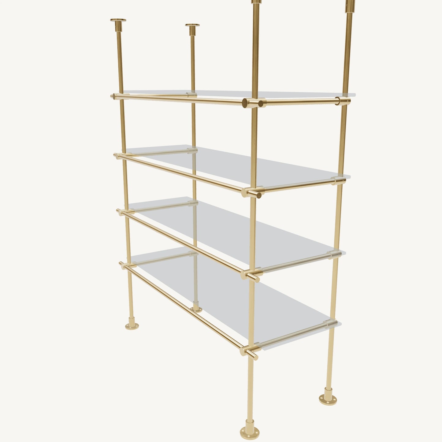 Floor/Countertop-to-Ceiling Brass Shelving System