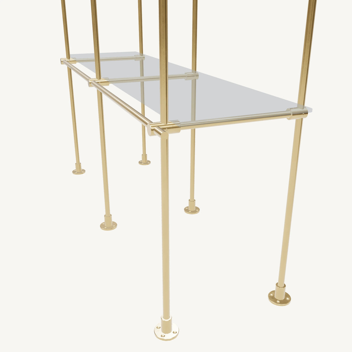 Floor/Countertop-to-Ceiling Brass Shelving System