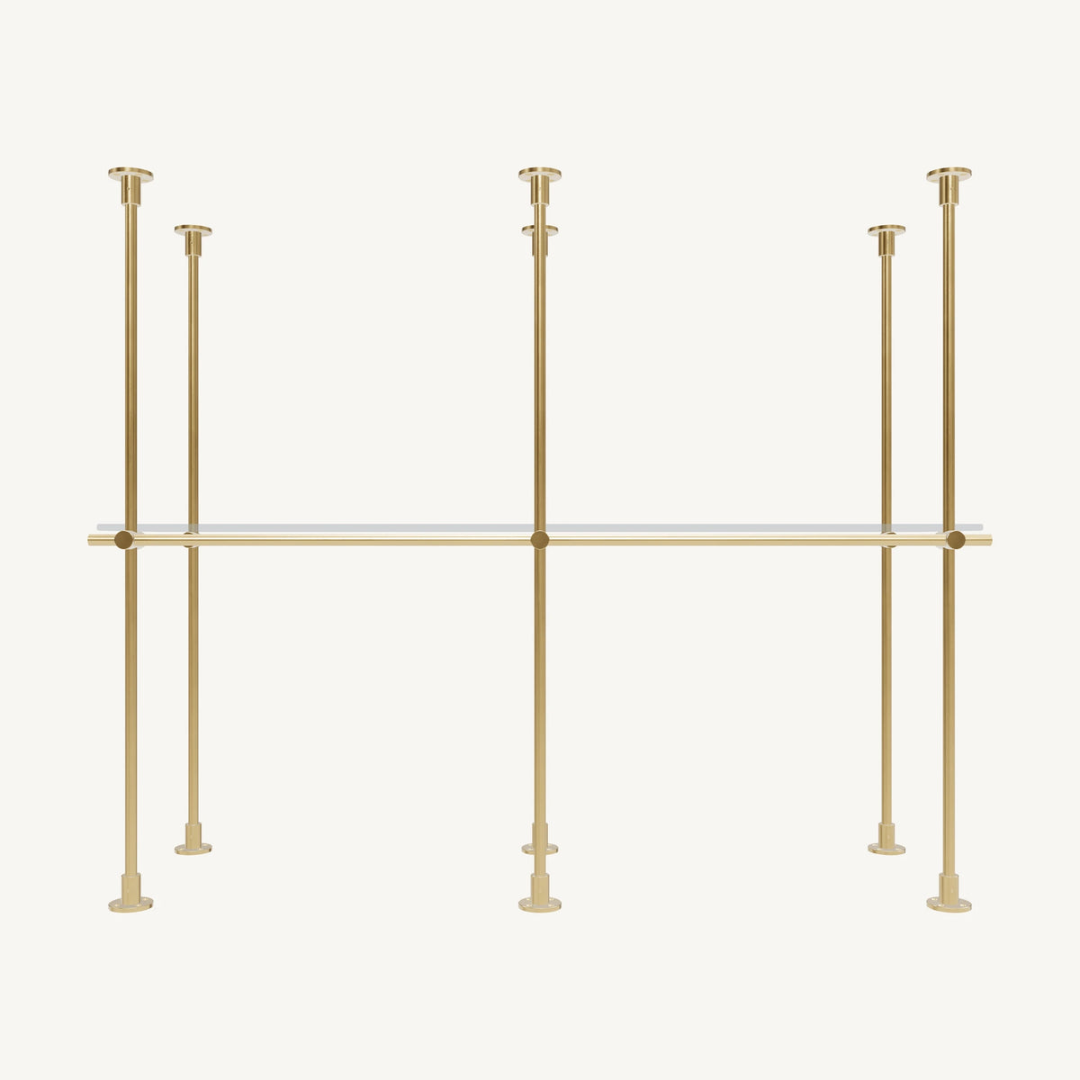 Floor/Countertop-to-Ceiling Brass Shelving System