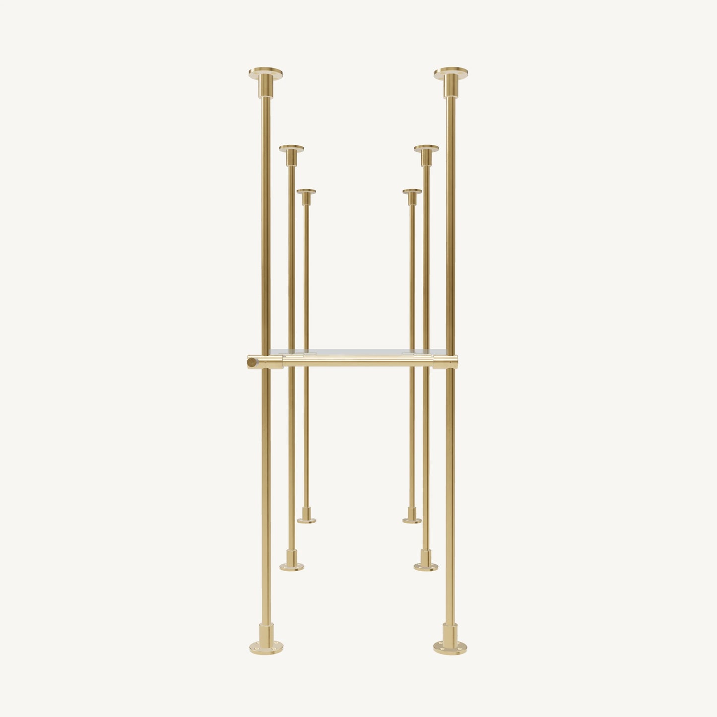 Floor/Countertop-to-Ceiling Brass Shelving System