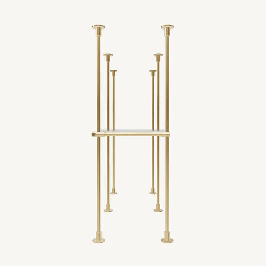 Floor/Countertop-to-Ceiling Brass Shelving System