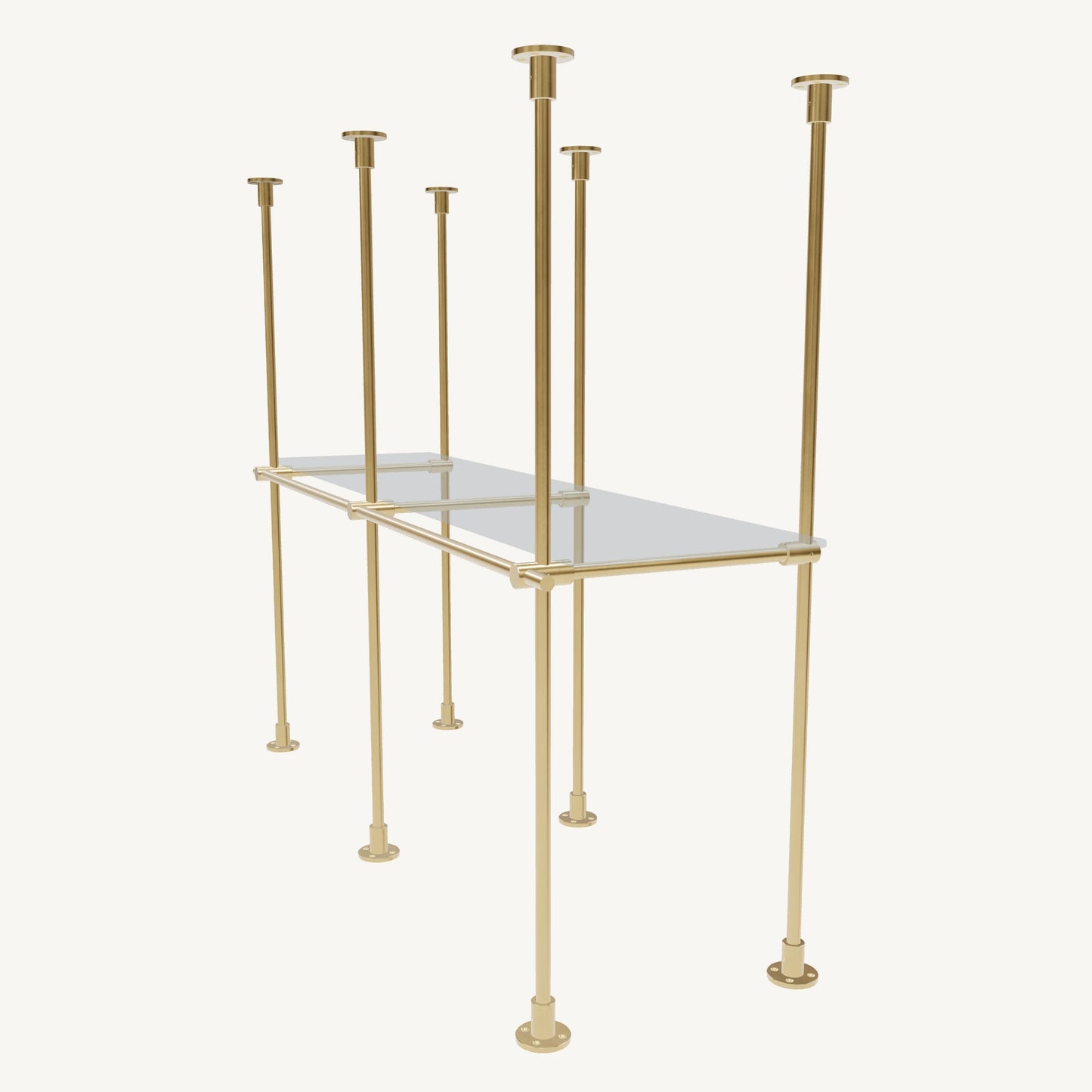 Floor/Countertop-to-Ceiling Brass Shelving System