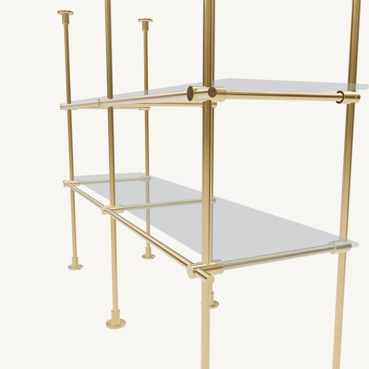 Floor/Countertop-to-Ceiling Brass Shelving System