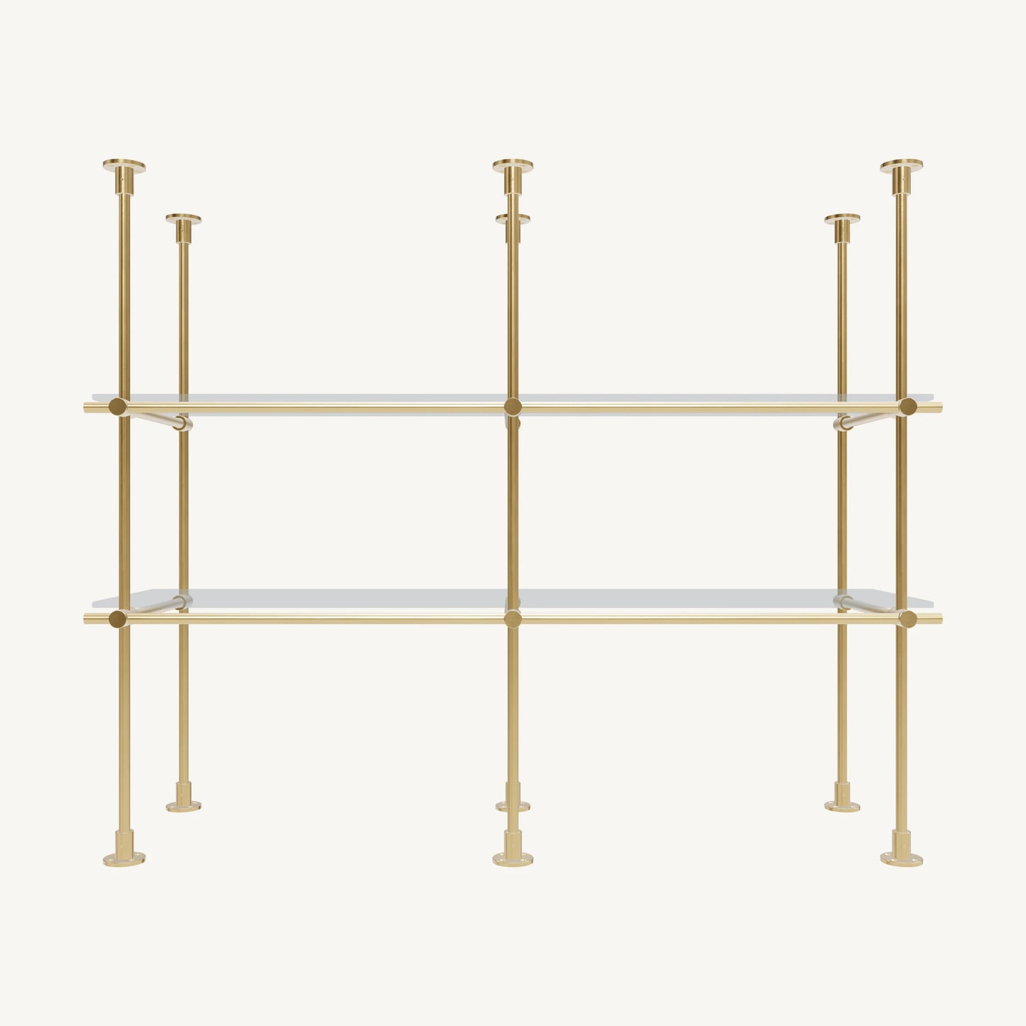 Floor/Countertop-to-Ceiling Brass Shelving System