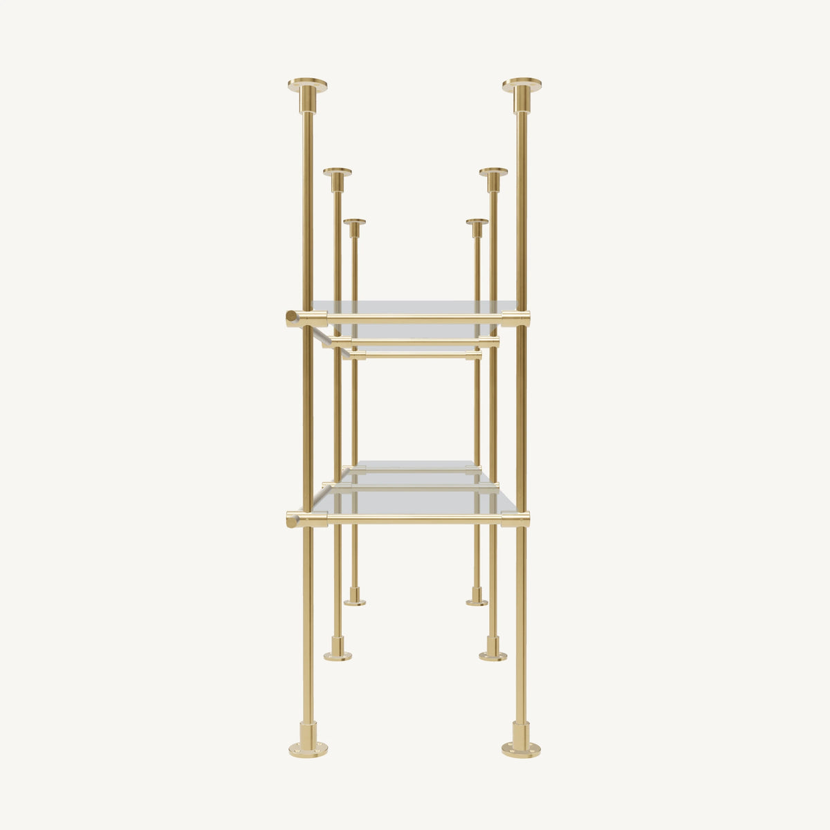 Floor/Countertop-to-Ceiling Brass Shelving System