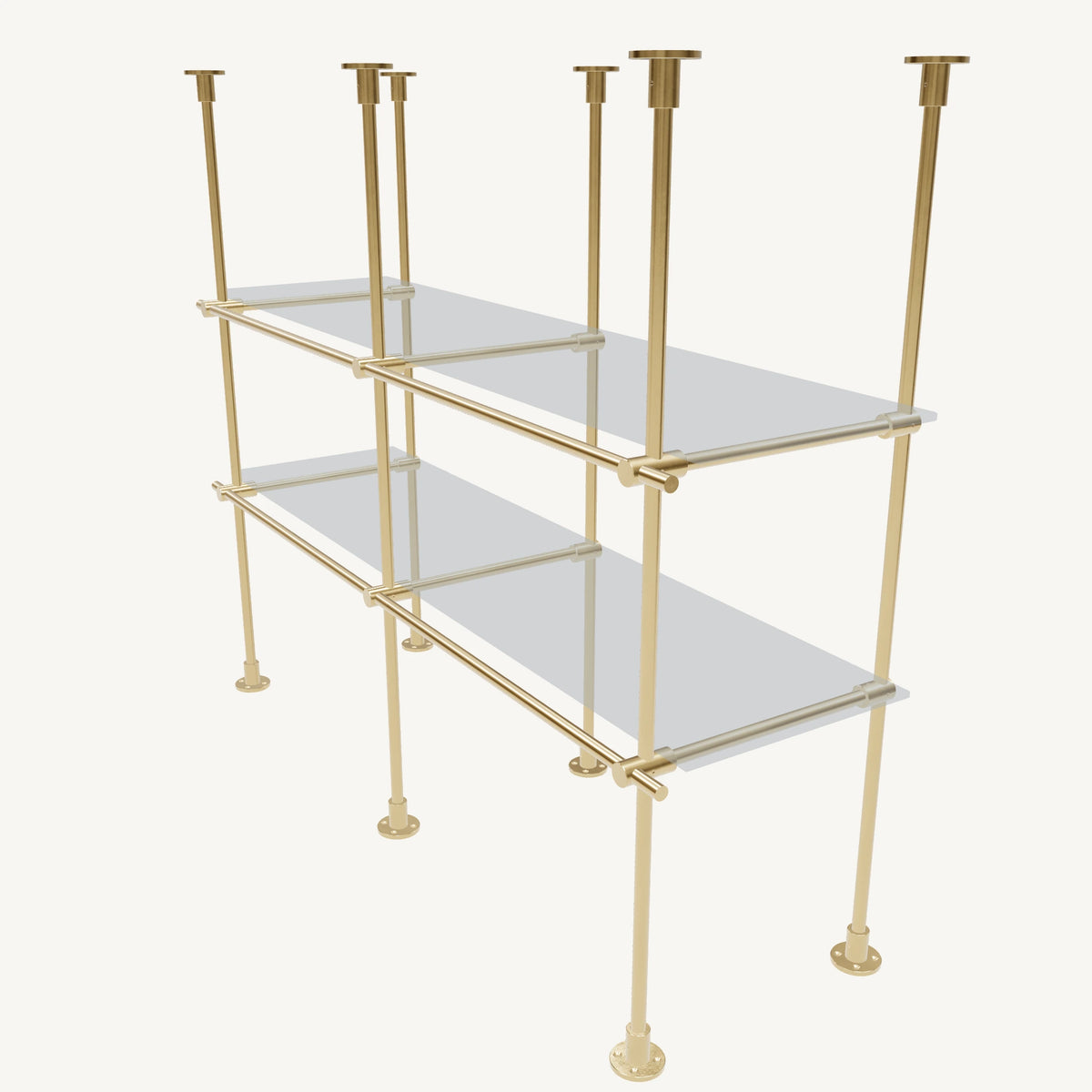 Floor/Countertop-to-Ceiling Brass Shelving System