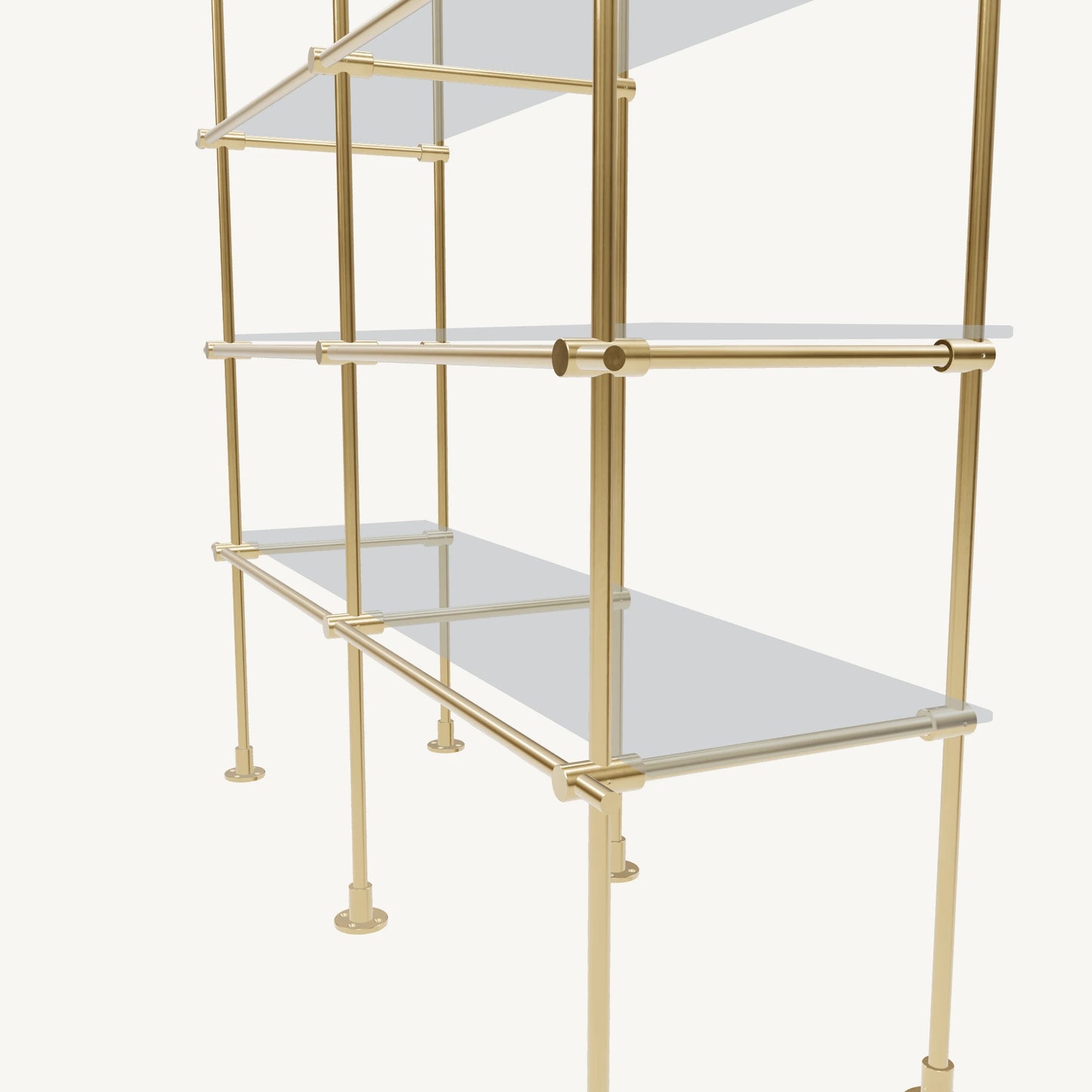 Floor/Countertop-to-Ceiling Brass Shelving System