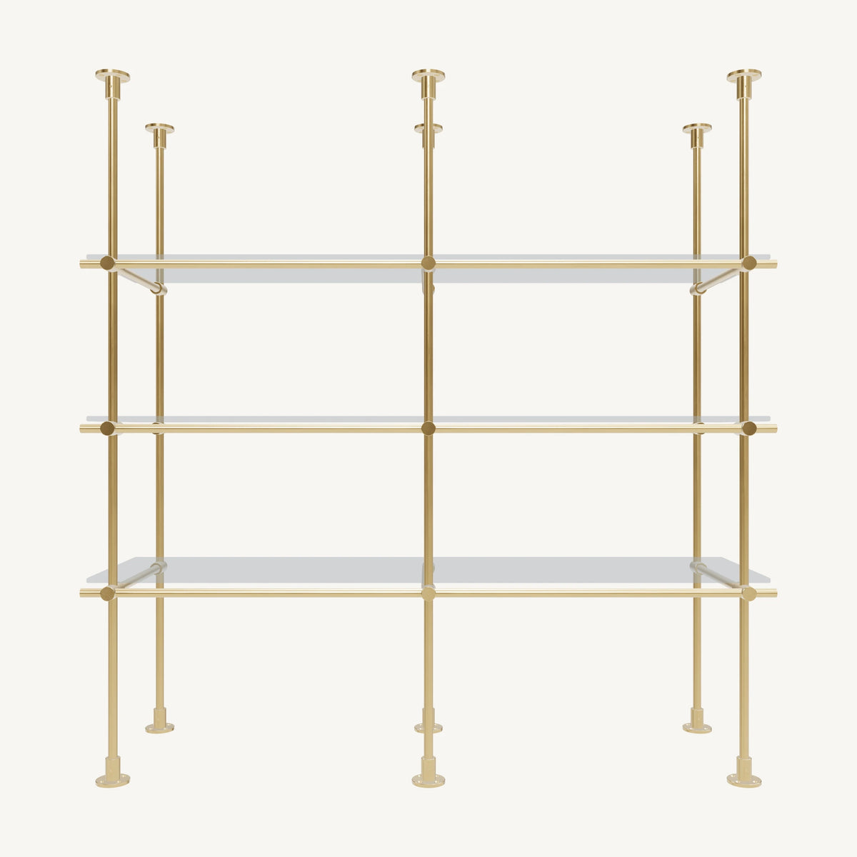 Floor/Countertop-to-Ceiling Brass Shelving System