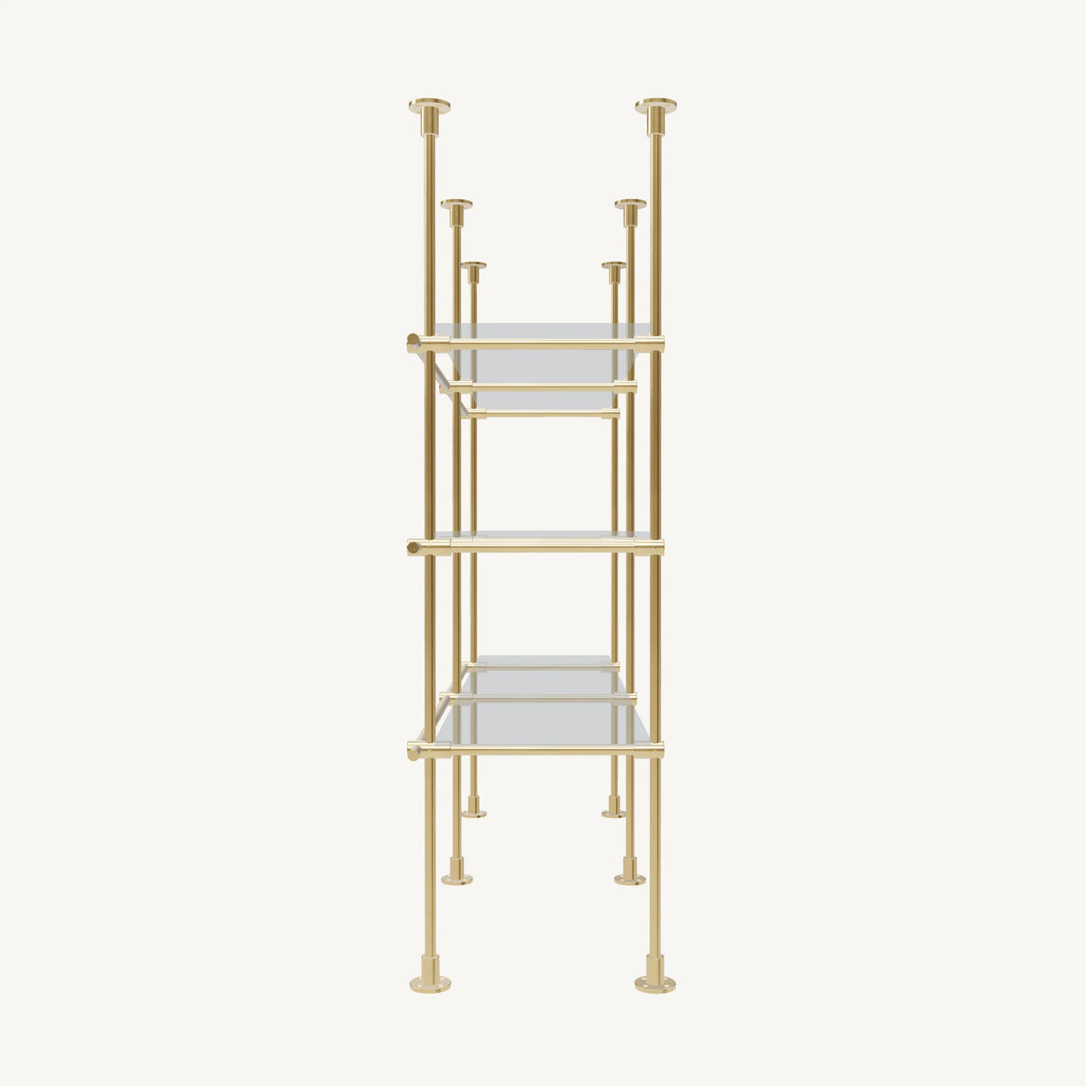 Floor/Countertop-to-Ceiling Brass Shelving System