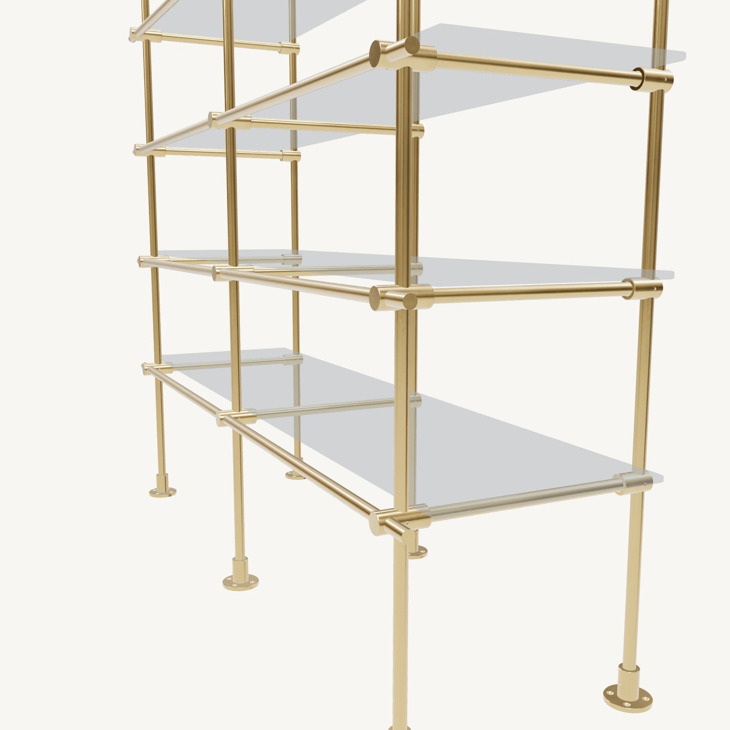 Floor/Countertop-to-Ceiling Brass Shelving System