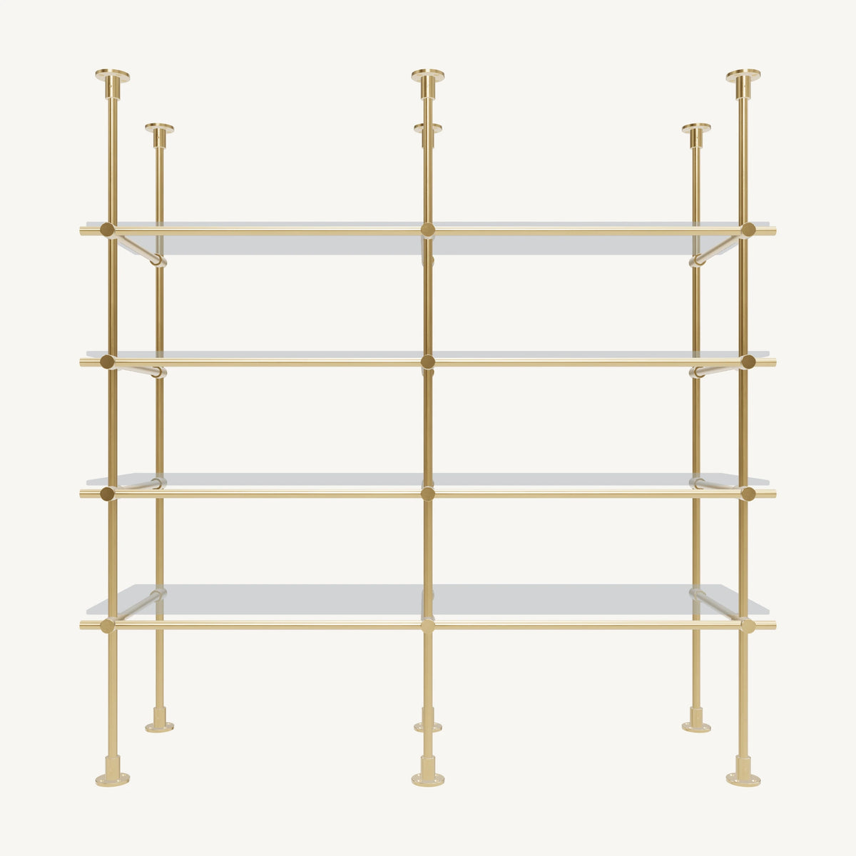 Floor/Countertop-to-Ceiling Brass Shelving System