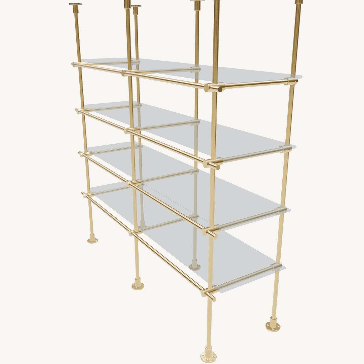 Floor/Countertop-to-Ceiling Brass Shelving System