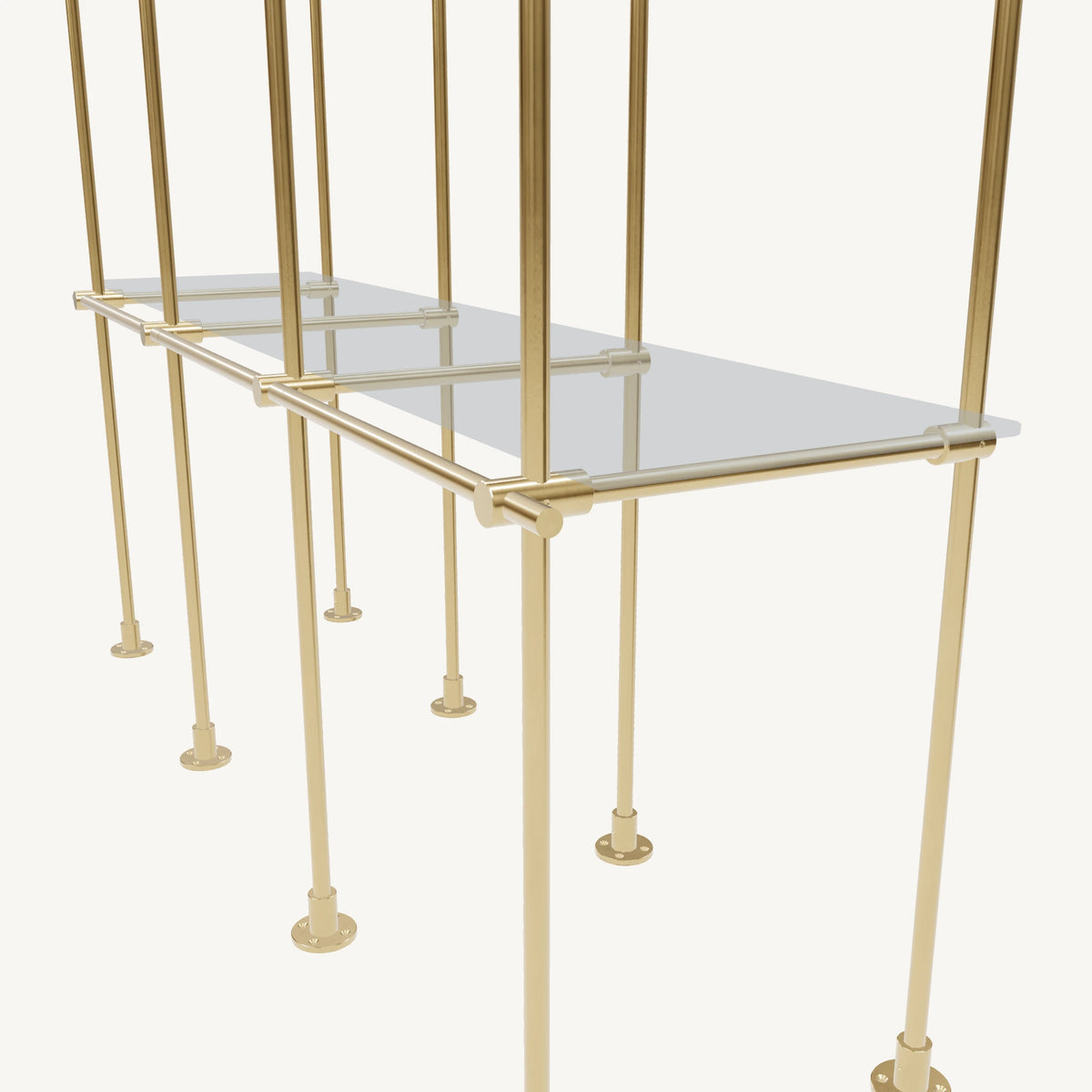 Floor/Countertop-to-Ceiling Brass Shelving System