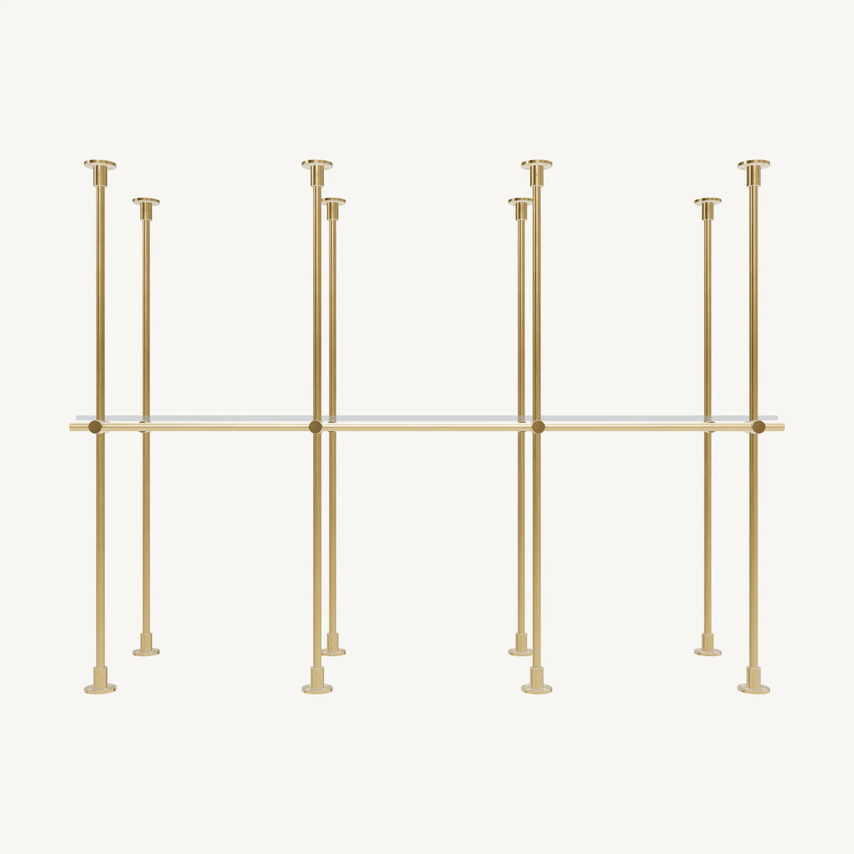 Floor/Countertop-to-Ceiling Brass Shelving System