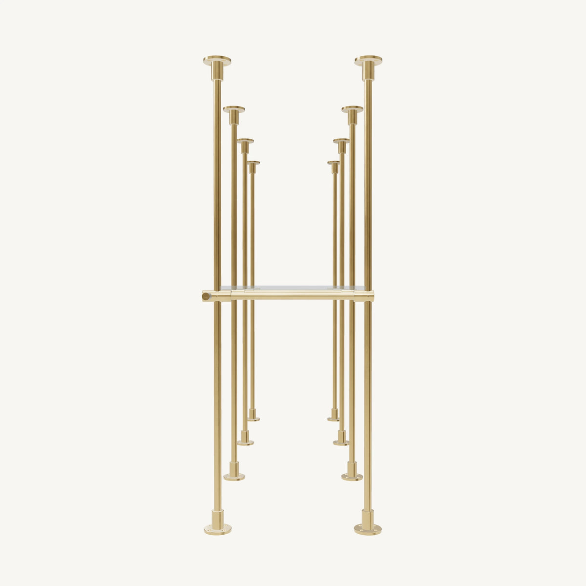 Floor/Countertop-to-Ceiling Brass Shelving System