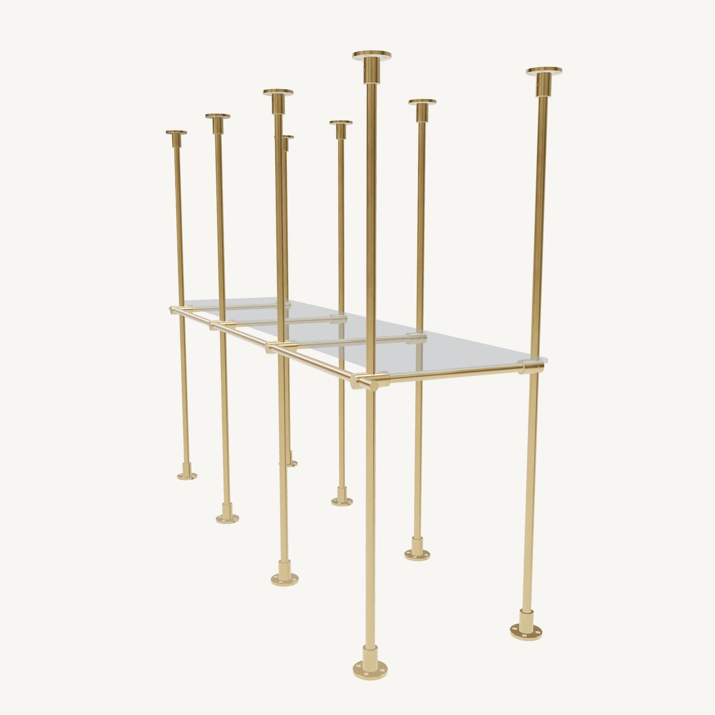 Floor/Countertop-to-Ceiling Brass Shelving System
