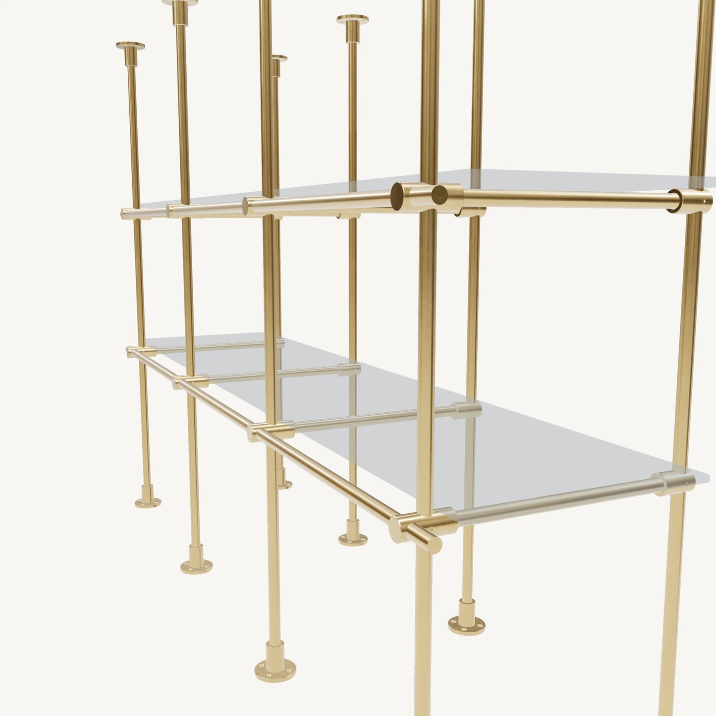 Floor/Countertop-to-Ceiling Brass Shelving System