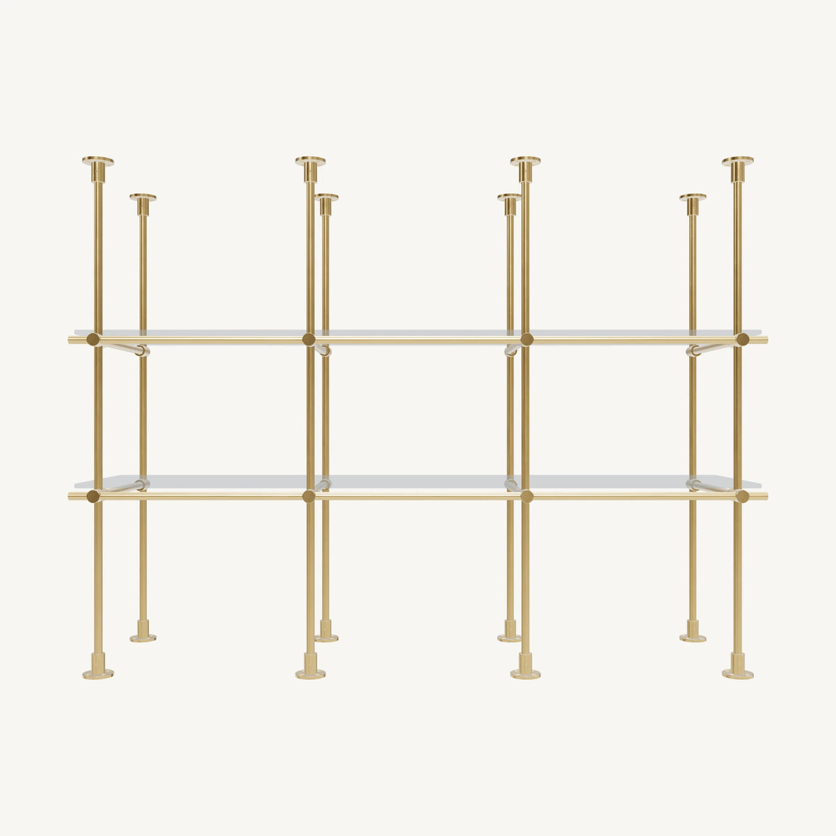Floor/Countertop-to-Ceiling Brass Shelving System