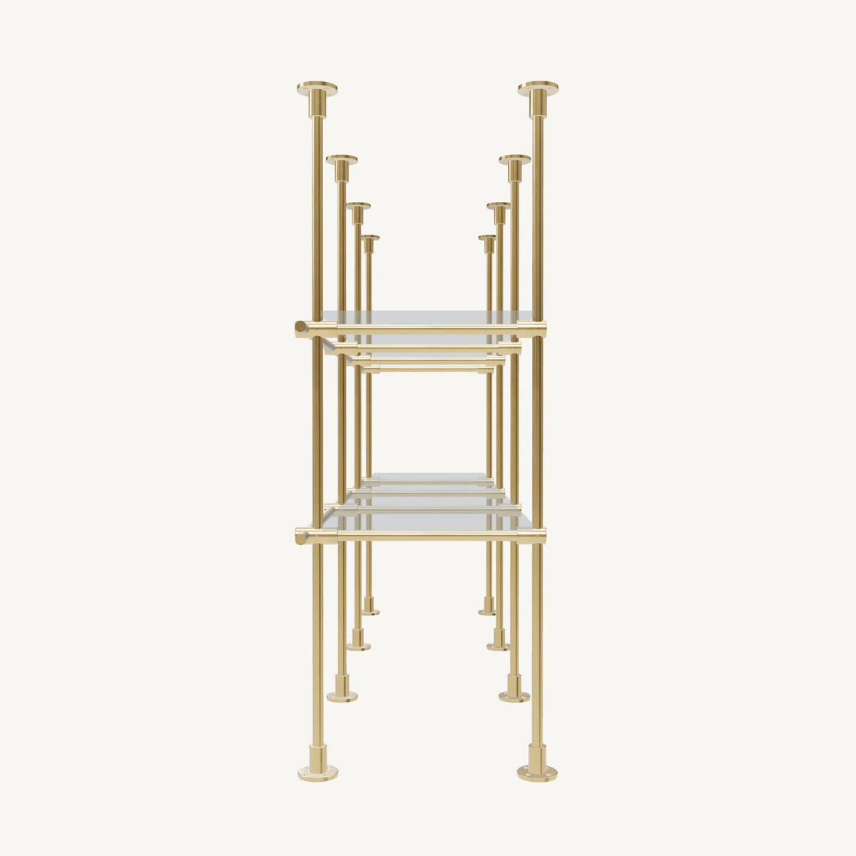Floor/Countertop-to-Ceiling Brass Shelving System