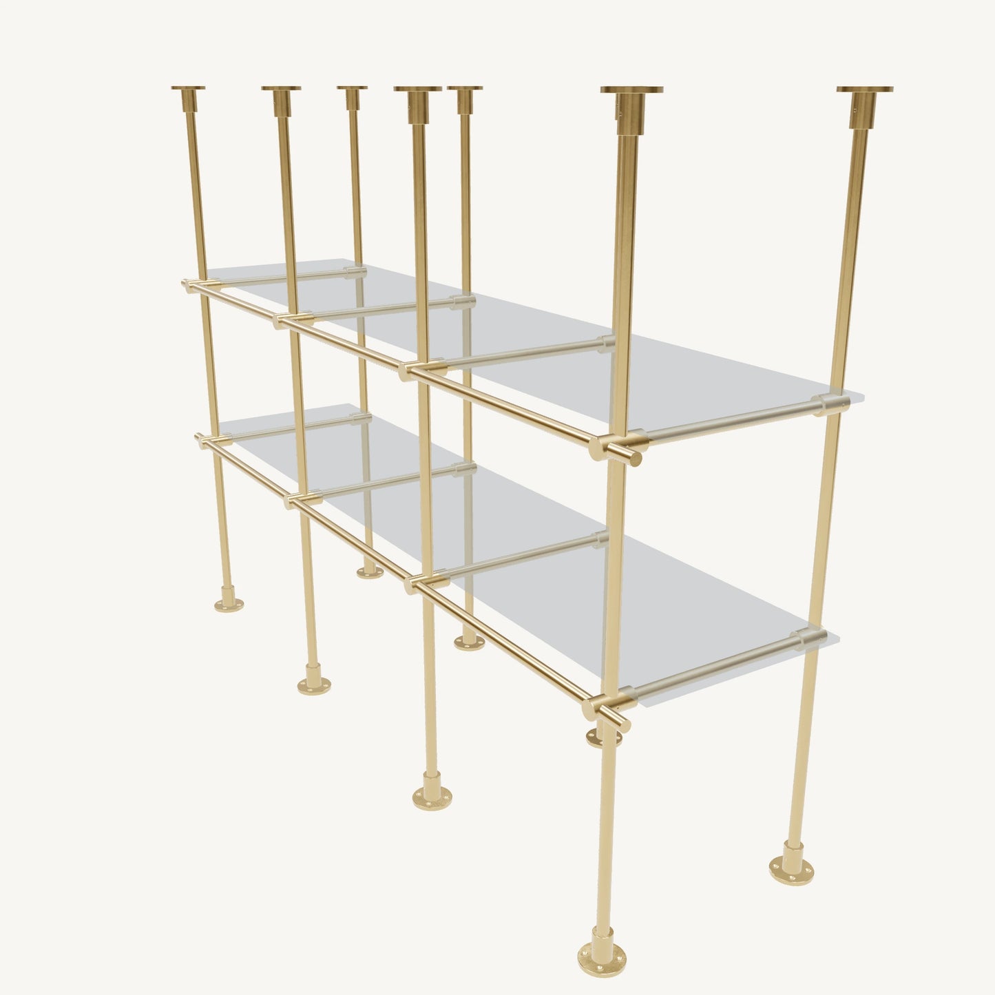 Floor/Countertop-to-Ceiling Brass Shelving System