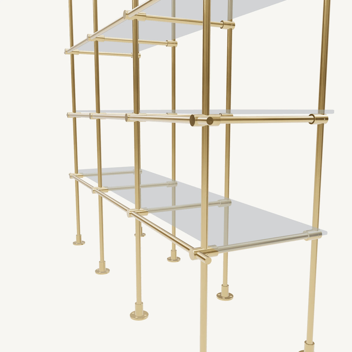 Floor/Countertop-to-Ceiling Brass Shelving System