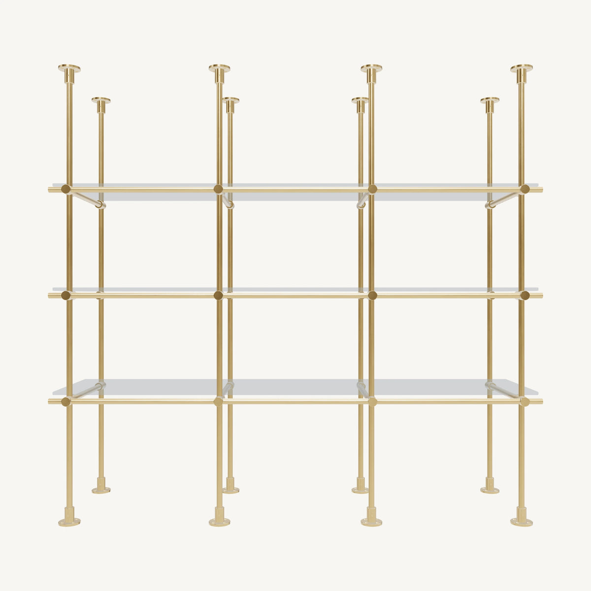 Floor/Countertop-to-Ceiling Brass Shelving System