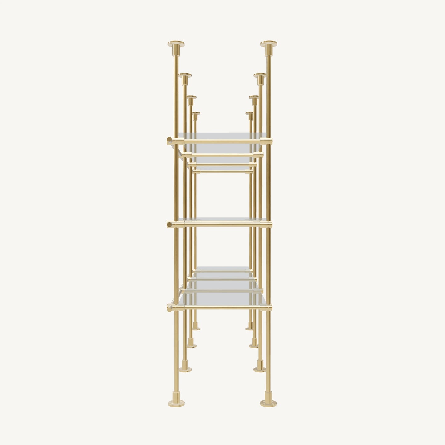 Floor/Countertop-to-Ceiling Brass Shelving System