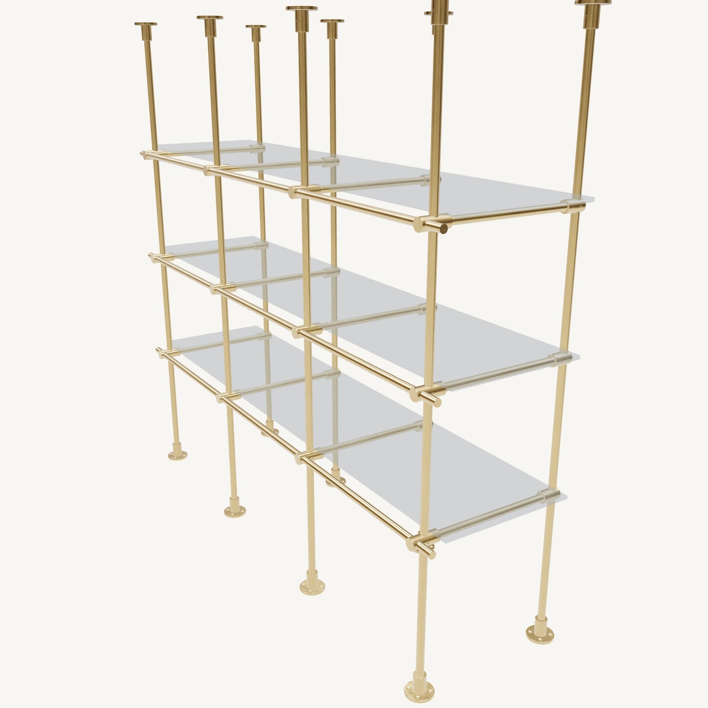 Floor/Countertop-to-Ceiling Brass Shelving System