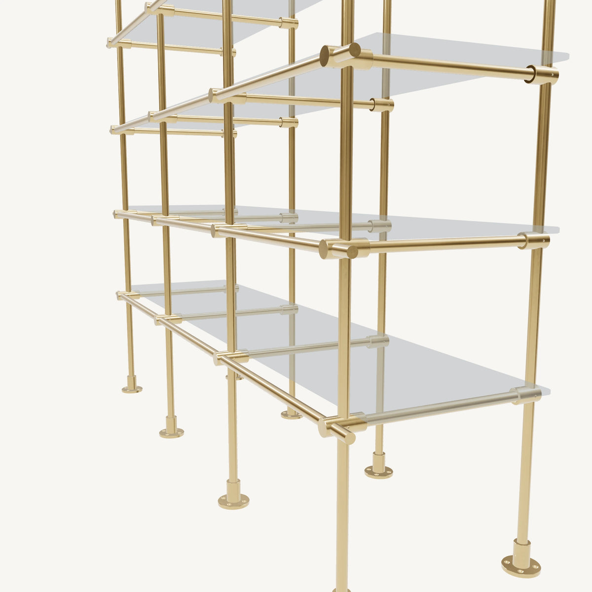 Floor/Countertop-to-Ceiling Brass Shelving System