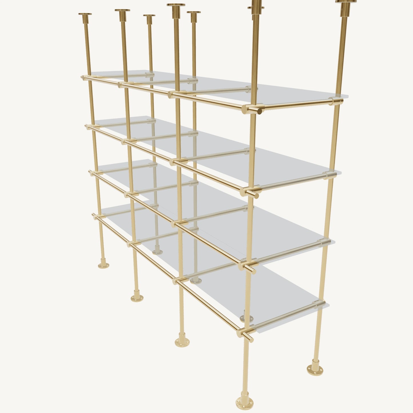 Floor/Countertop-to-Ceiling Brass Shelving System