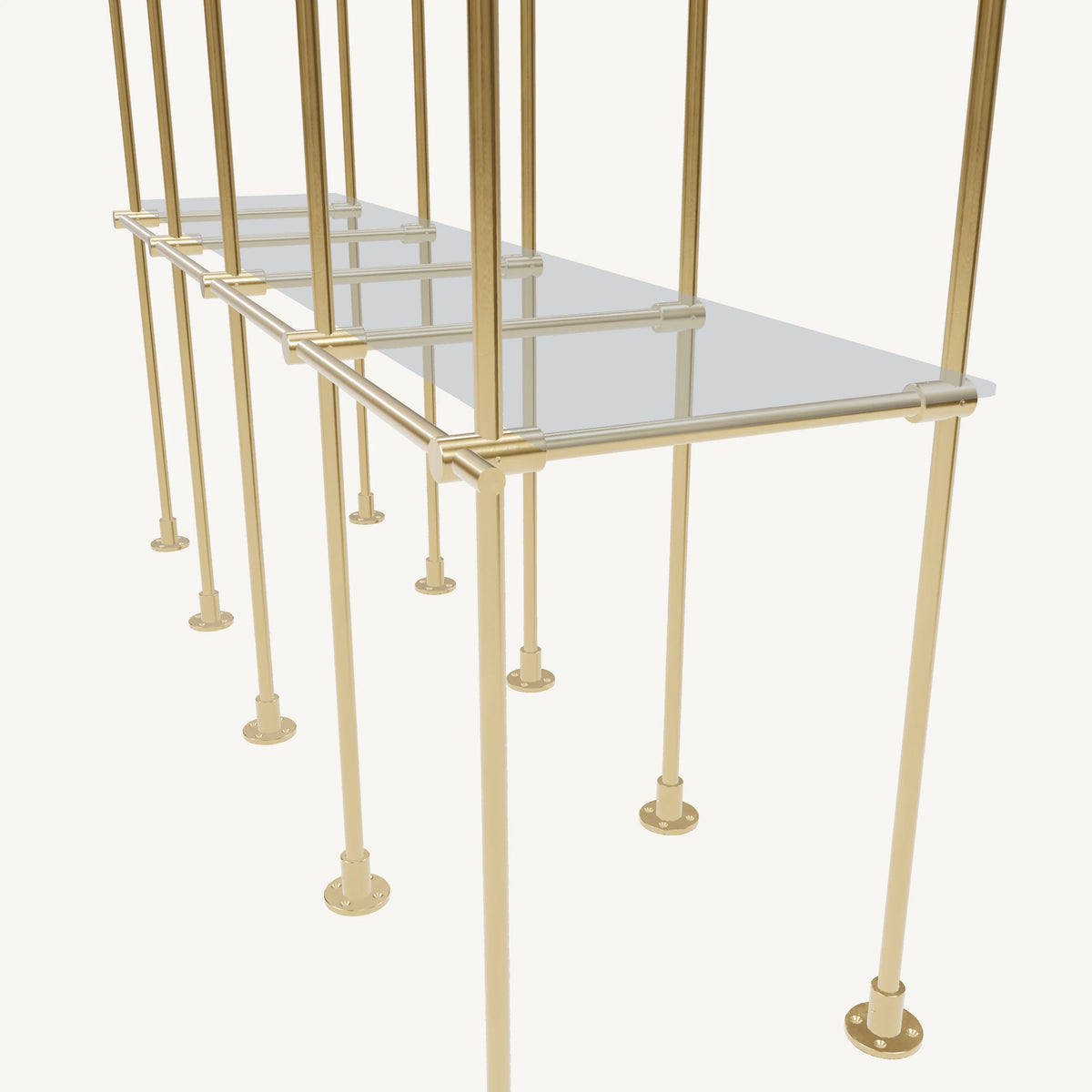 Floor/Countertop-to-Ceiling Brass Shelving System