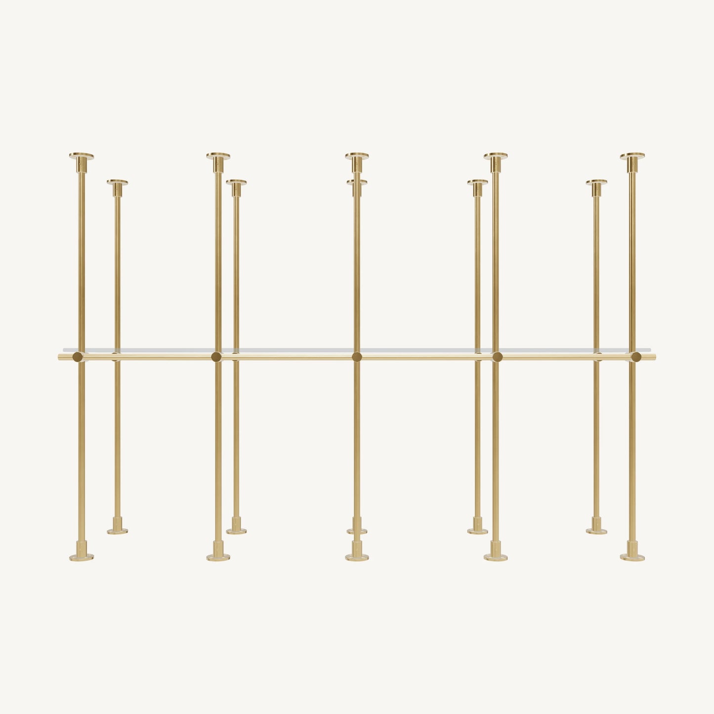 Floor/Countertop-to-Ceiling Brass Shelving System