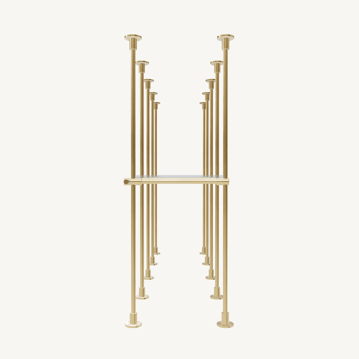 Floor/Countertop-to-Ceiling Brass Shelving System