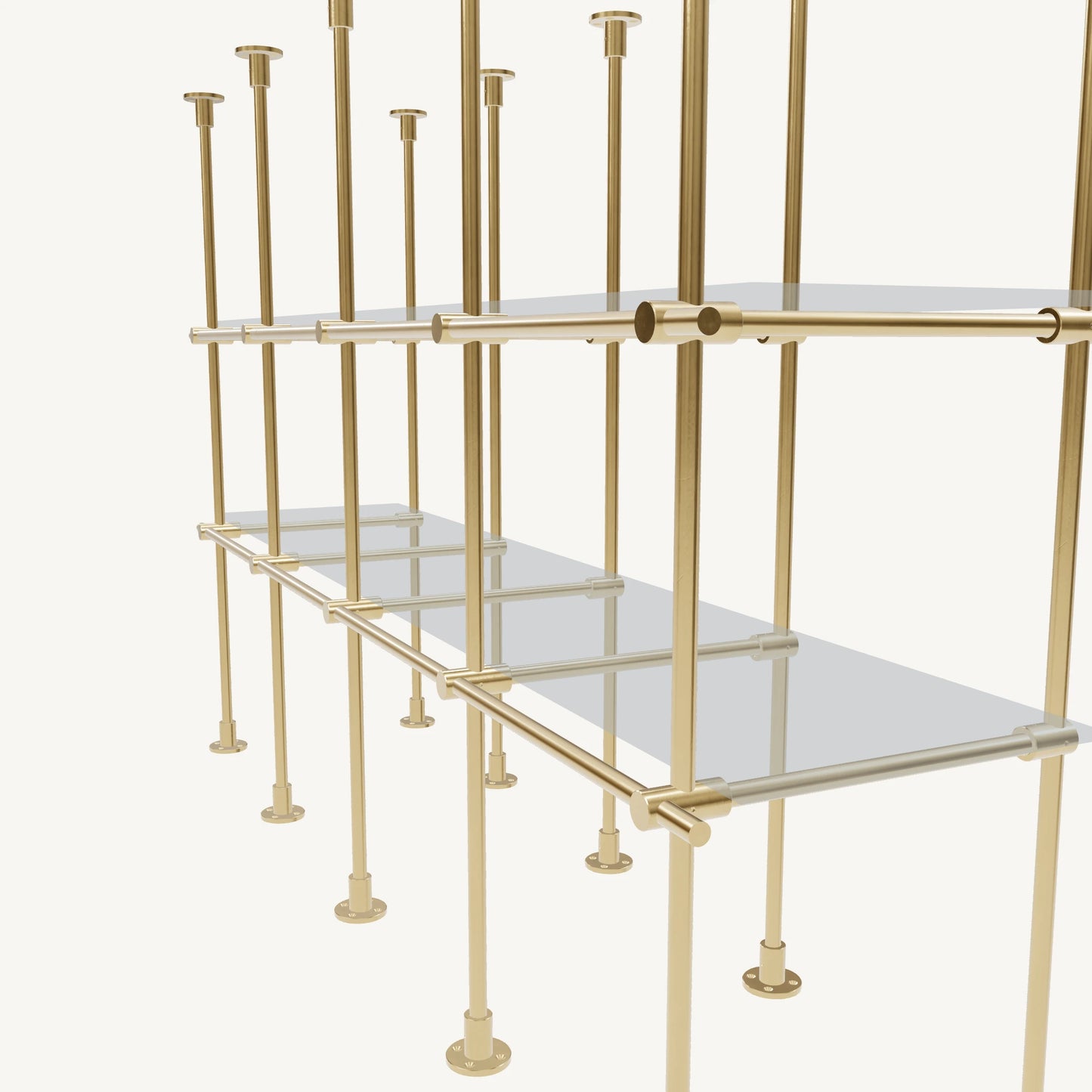 Floor/Countertop-to-Ceiling Brass Shelving System