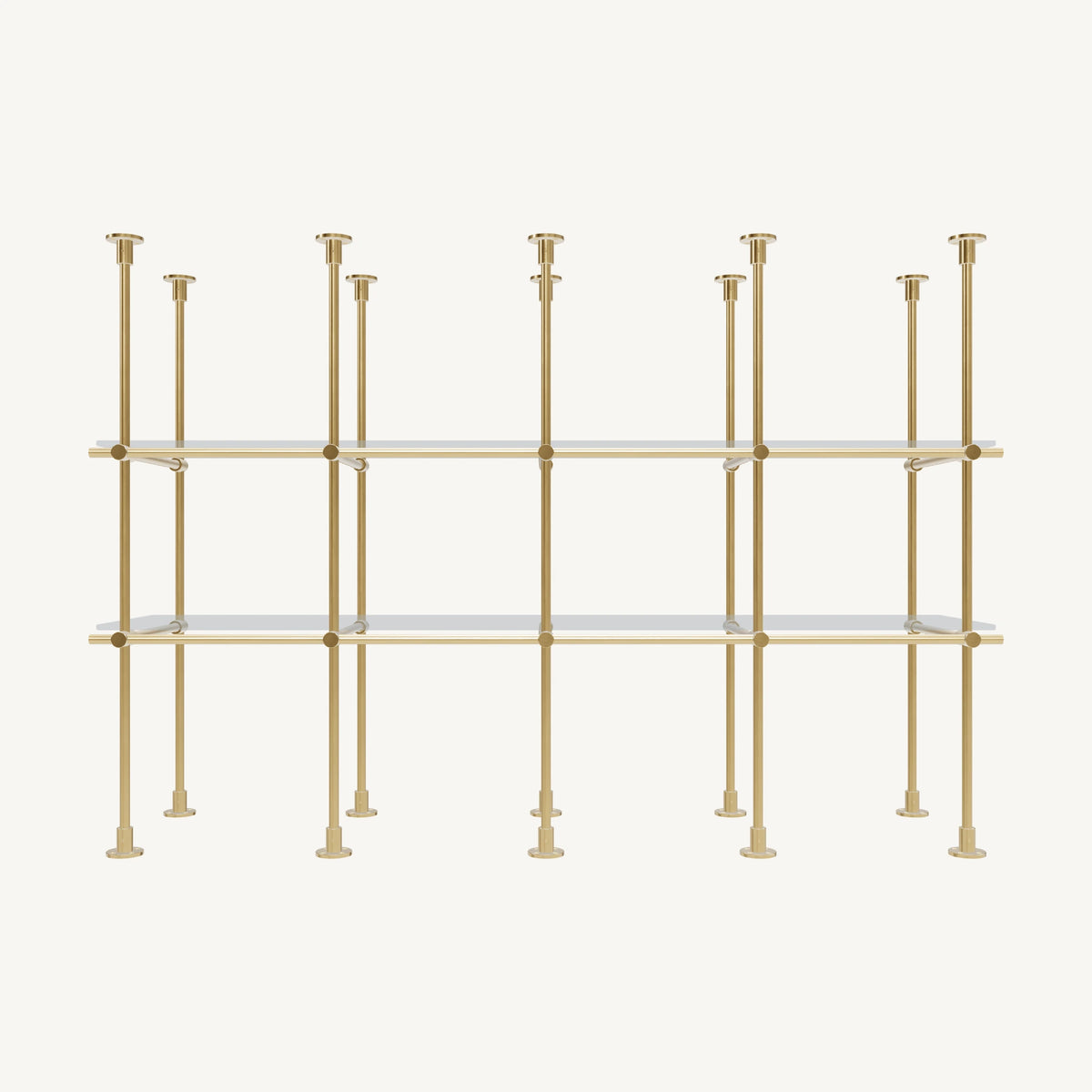 Floor/Countertop-to-Ceiling Brass Shelving System