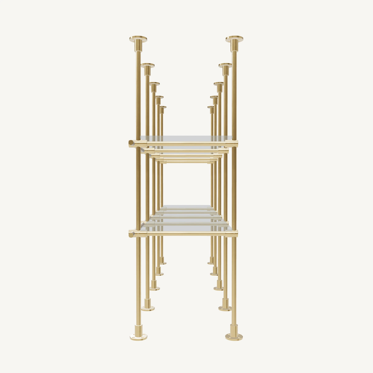 Floor/Countertop-to-Ceiling Brass Shelving System