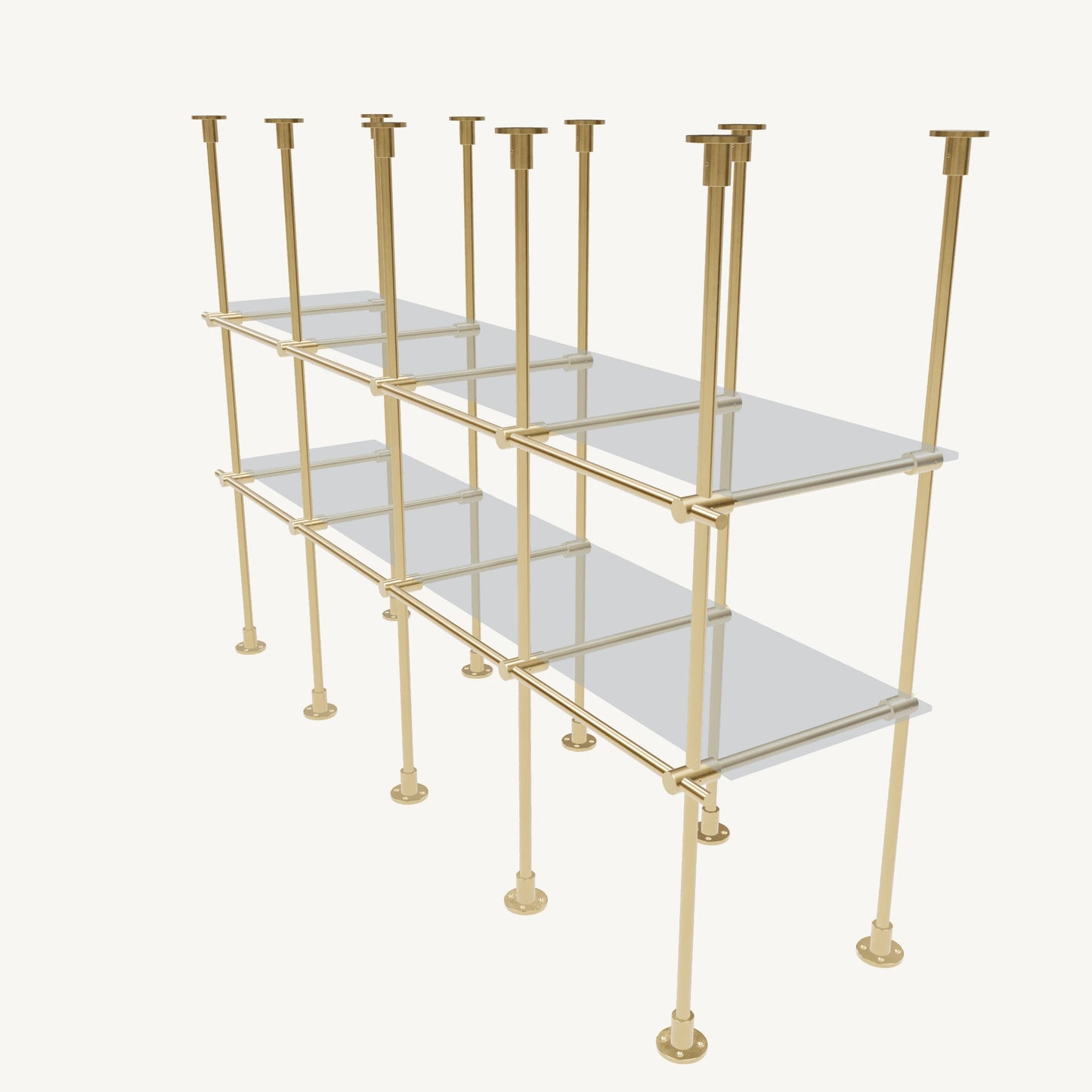 Floor/Countertop-to-Ceiling Brass Shelving System