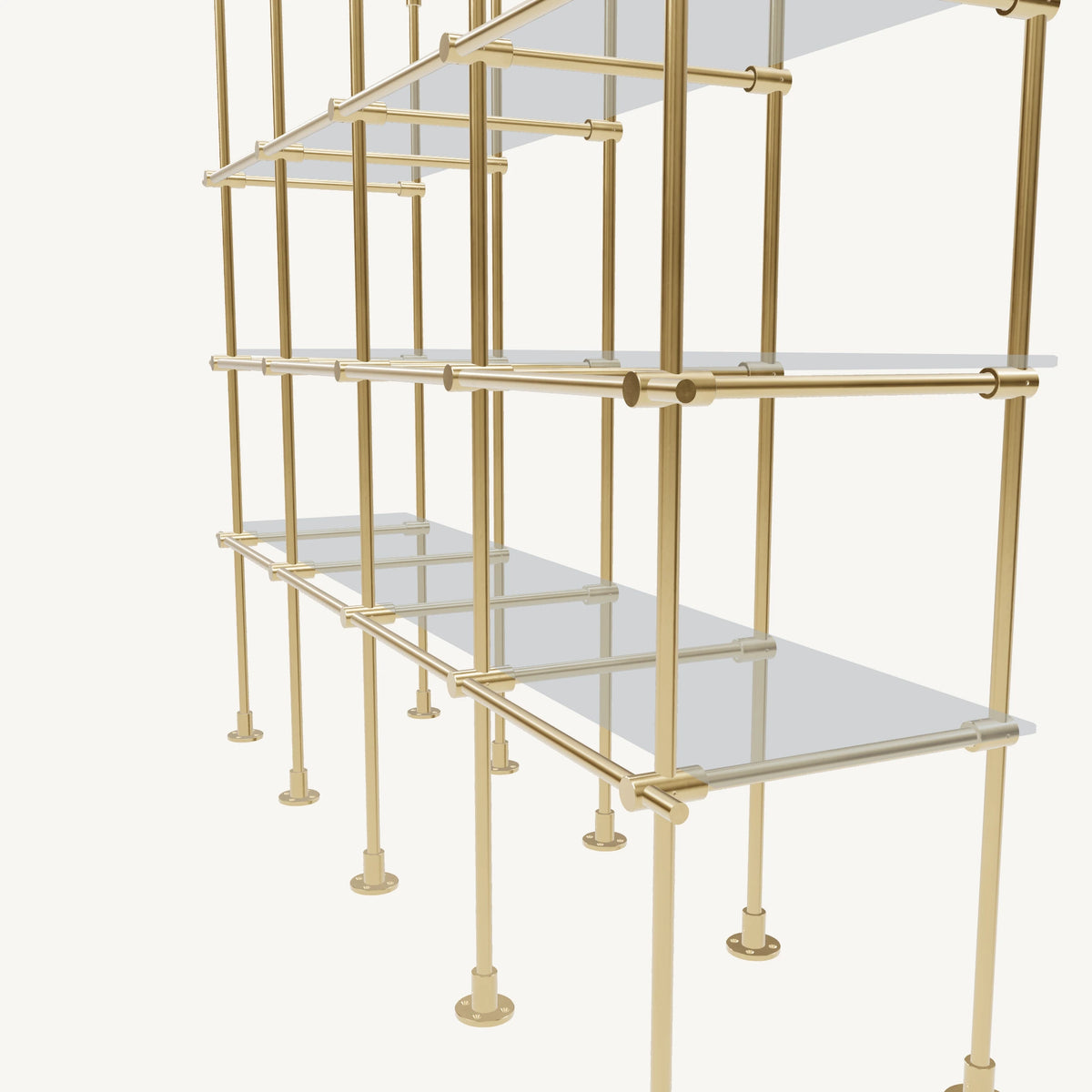 Floor/Countertop-to-Ceiling Brass Shelving System