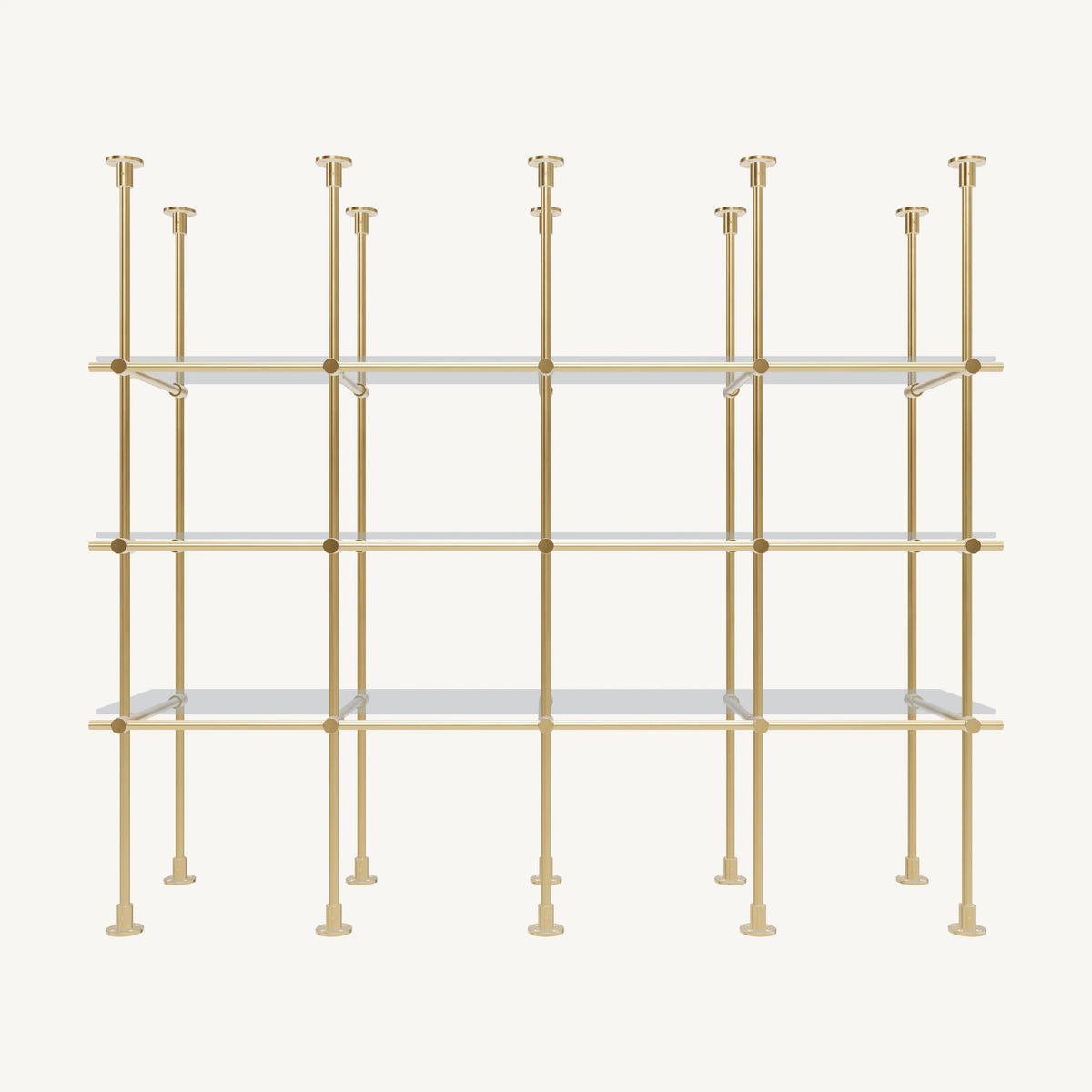 Floor/Countertop-to-Ceiling Brass Shelving System