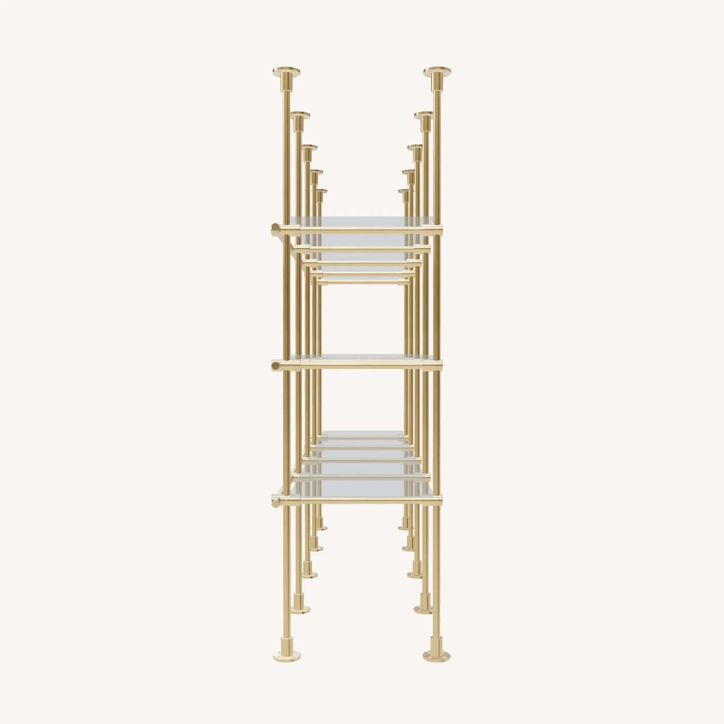 Floor/Countertop-to-Ceiling Brass Shelving System