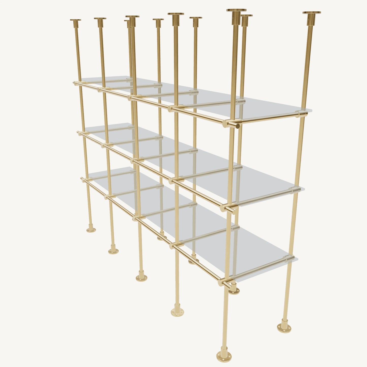 Floor/Countertop-to-Ceiling Brass Shelving System