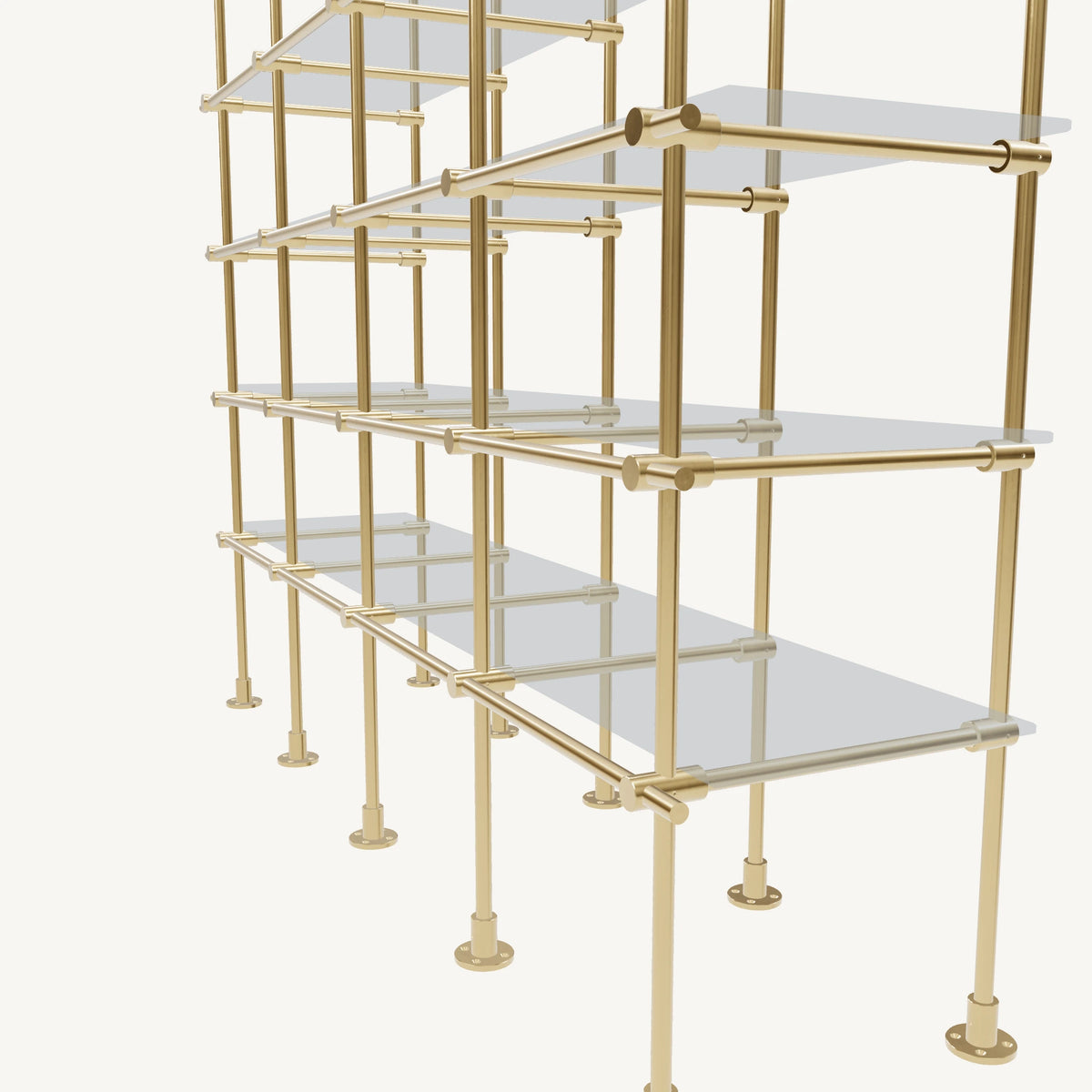 Floor/Countertop-to-Ceiling Brass Shelving System