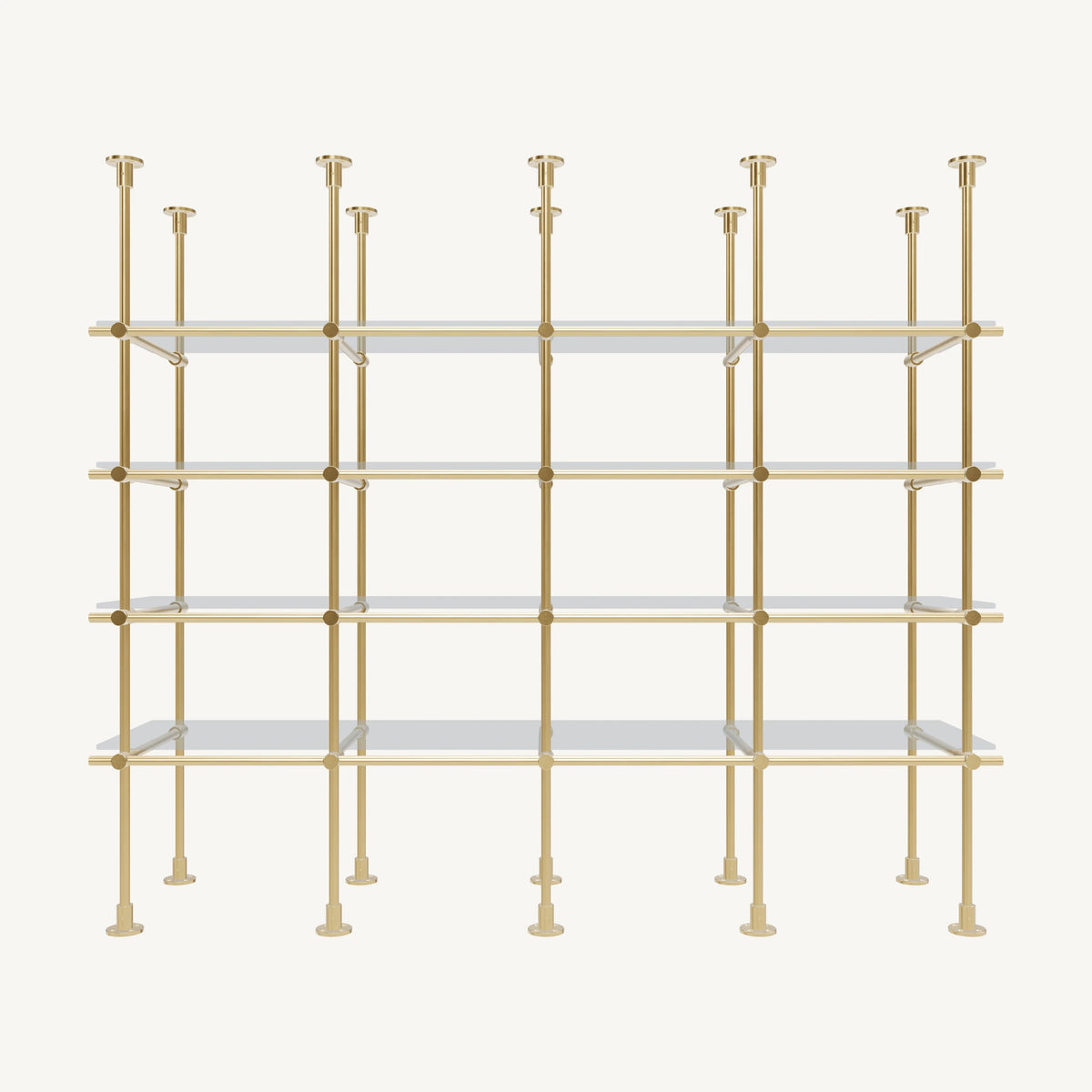 Floor/Countertop-to-Ceiling Brass Shelving System