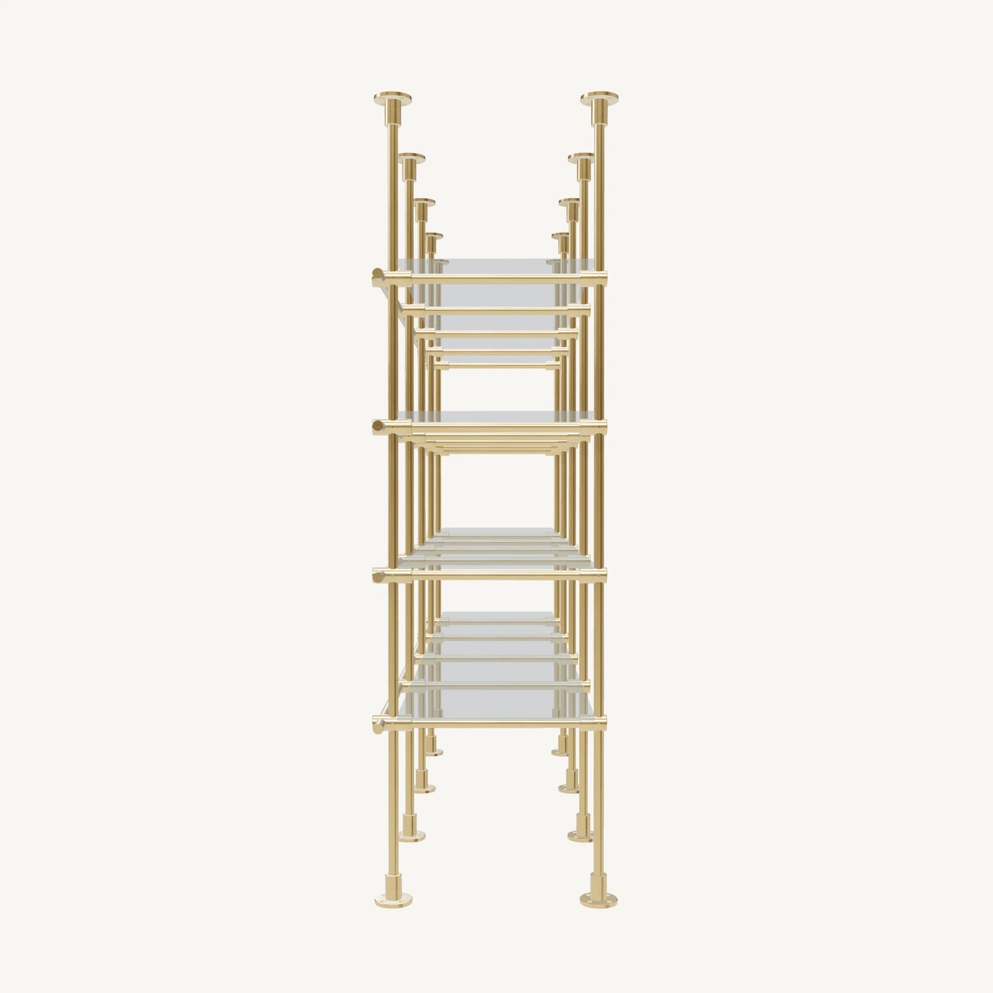 Floor/Countertop-to-Ceiling Brass Shelving System