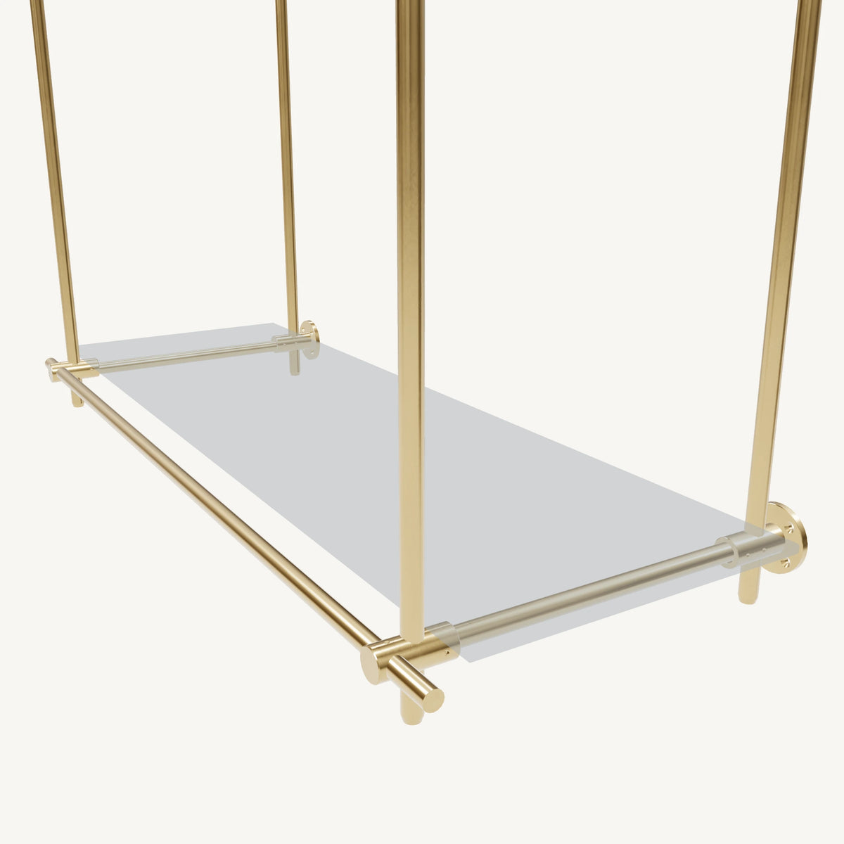Ceiling-and-Wall Mounted Brass Shelving System