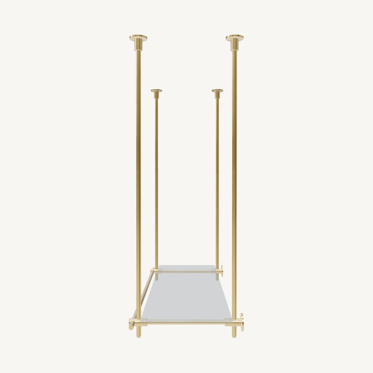 Ceiling-and-Wall Mounted Brass Shelving System