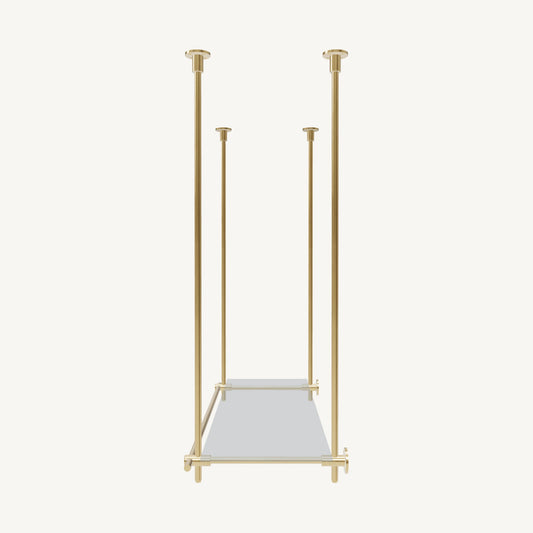 Ceiling-and-Wall Mounted Brass Shelving System